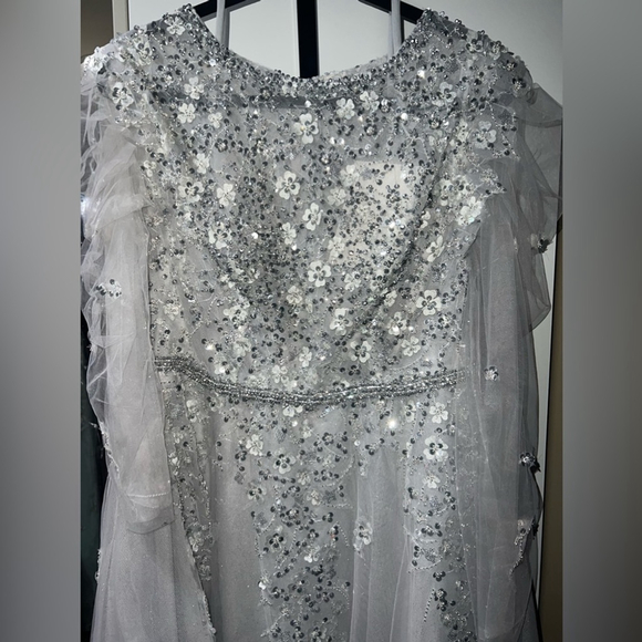Embellished gathered long sleeve a-line gown - Picture 6 of 7